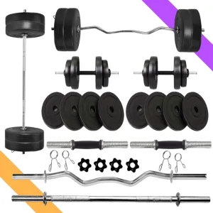 12 kg Home Gym Combo | Home Gym Set | 3ft Curl Rod | 3ft Straight   One Pair Dumbbell Rods | Weight Plates | Exercise Set