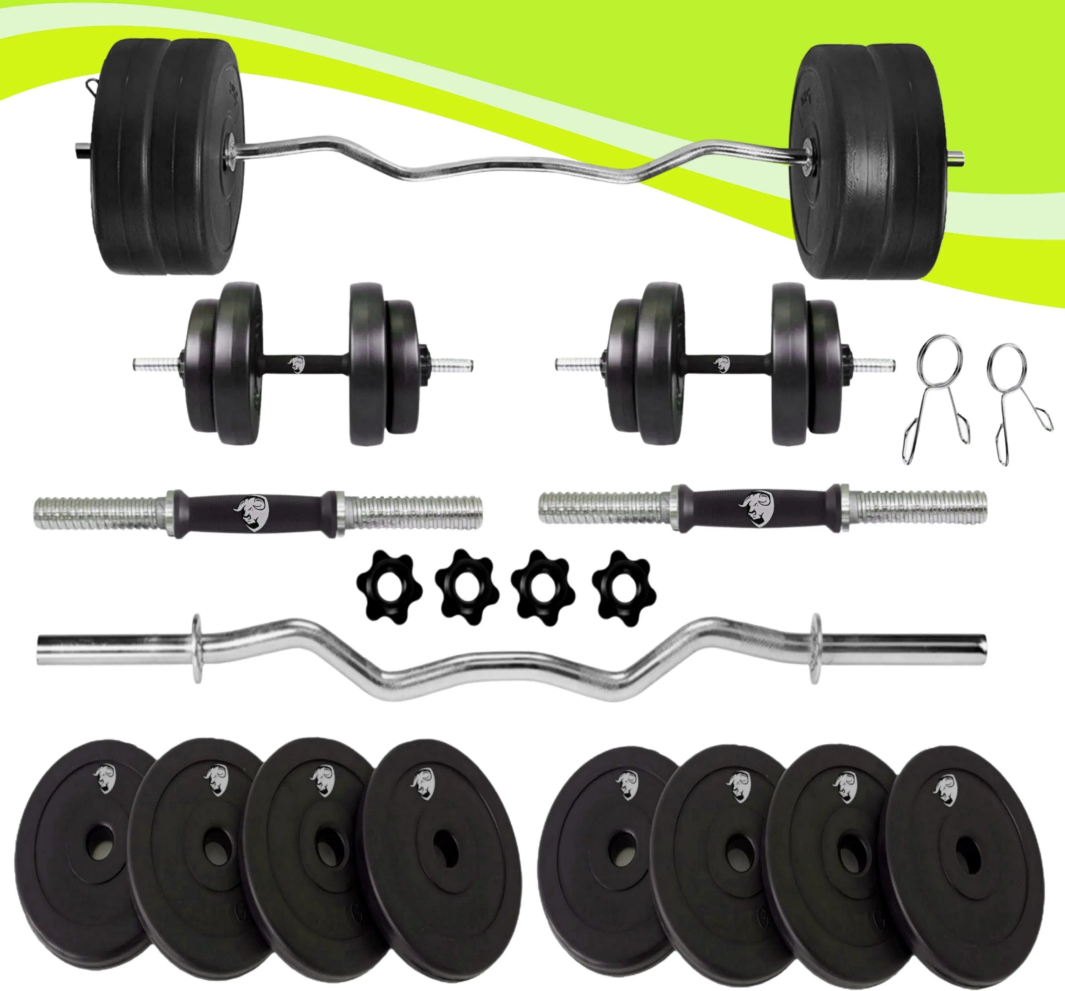 20 kg Home Gym Set | Gym Equipments with 3 Ft Curl Rod   1 Pair of Dumbbell Rod with PVC Dumbbell Plates | Exercise Set