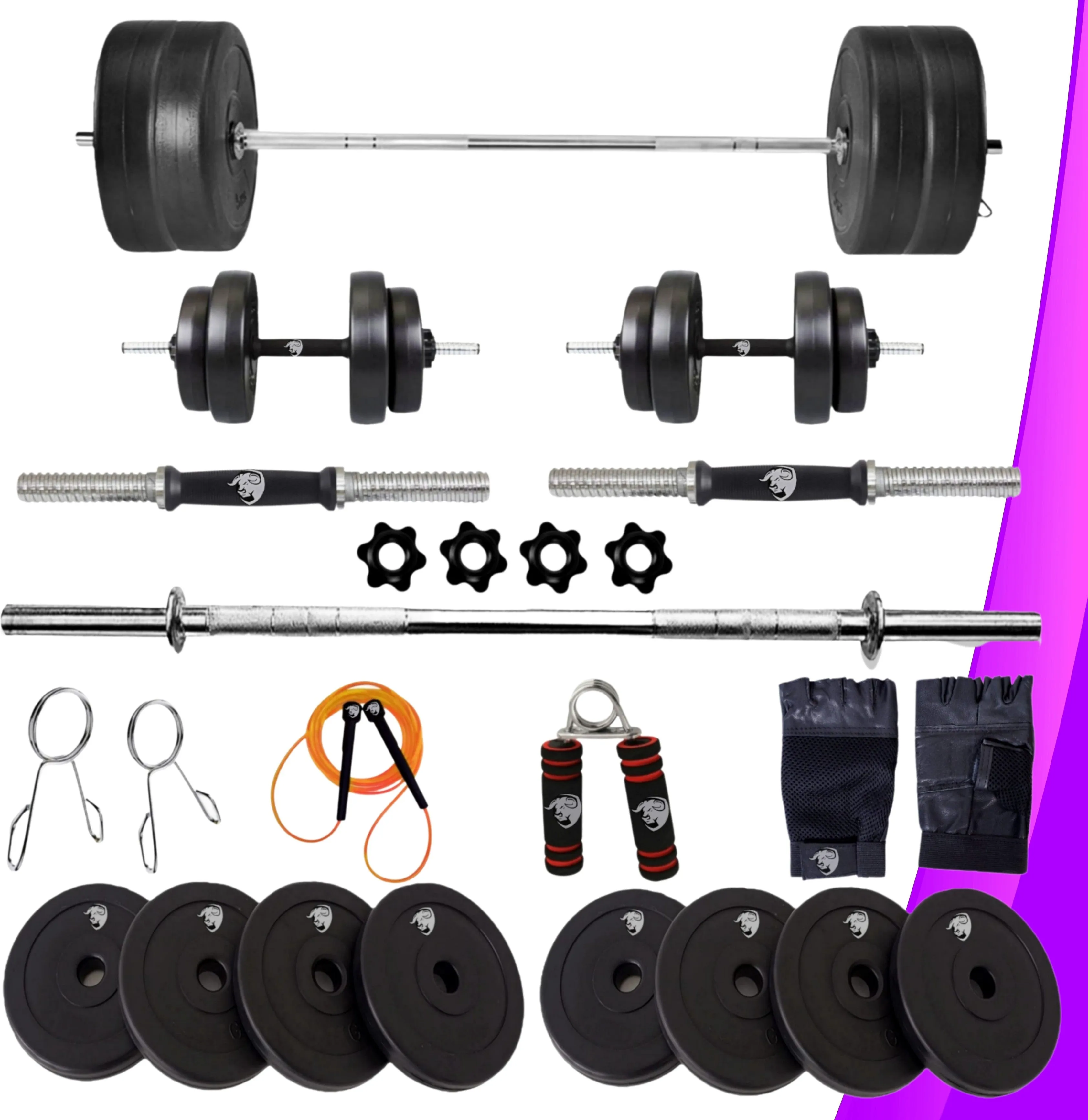 32 kg Home Gym Combo with 3Ft Straight Rod and Pair of Dumbbell Rods Exercise Set with Workout Accessories