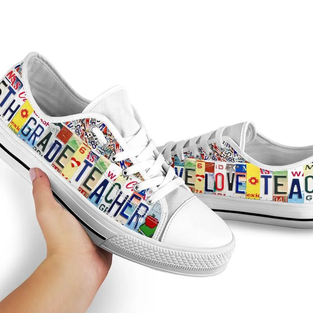 5Th Grade Live Love License Plates Low Top Shoes, Teacher Shoes, Low Top Sneakers