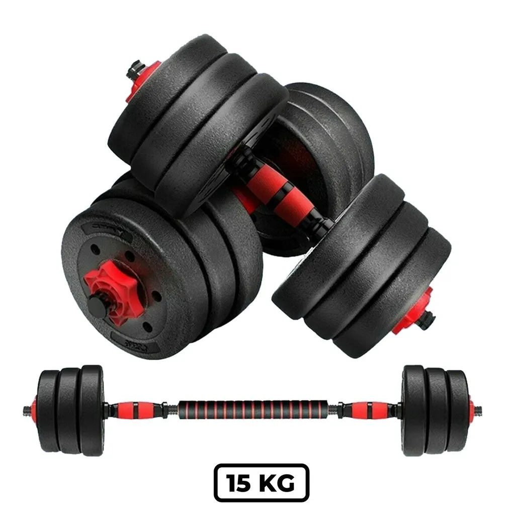 Adjustable Rubber Dumbbell Set 15KG, Non-Slip Grip - VERPEAK