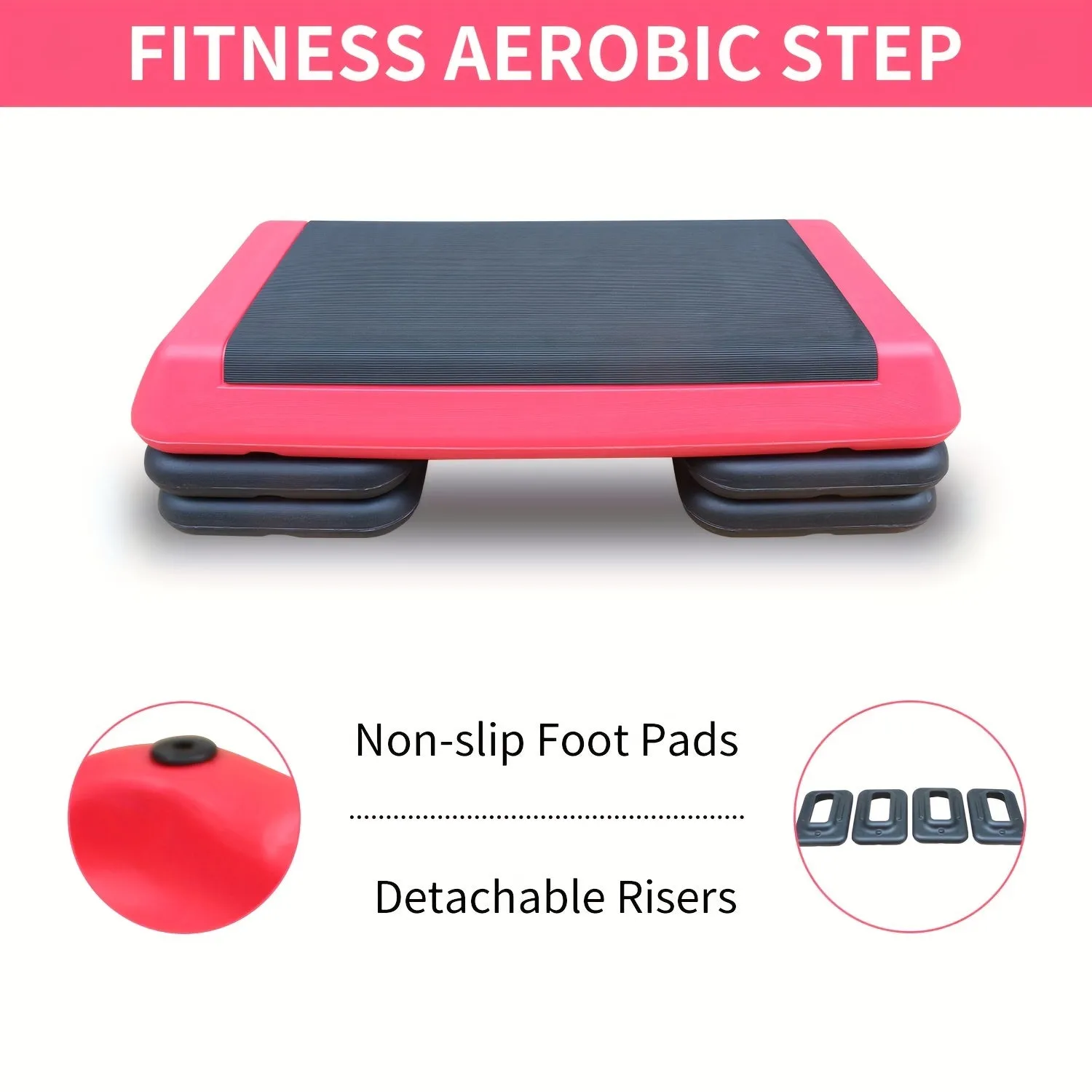 Adjustable Workout Aerobic Stepper in Fitness & Exercise Step Platform Trainer Red Black with 2/4 Risers