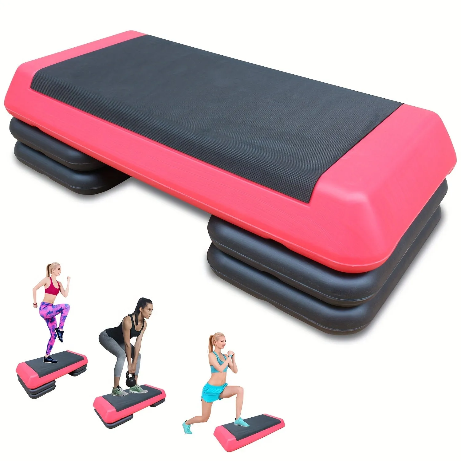 Adjustable Workout Aerobic Stepper in Fitness & Exercise Step Platform Trainer Red Black with 2/4 Risers