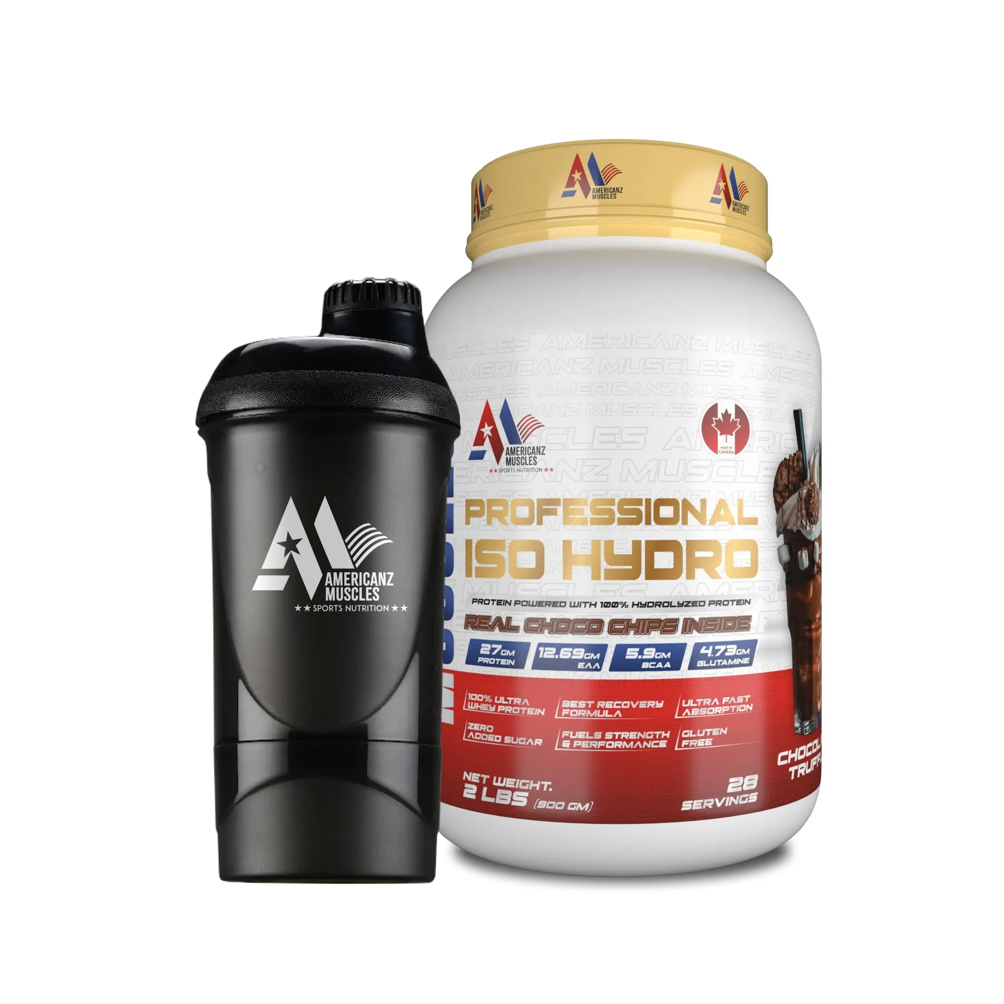 Americanz Muscles Professional ISO HYDRO Protein | 27g Per Scoop | 28 Servings | Chocolate Truffle, 2 LBS | Whey Isolate Muscle Building Supplement | FSSAI Approved | Imported