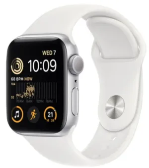 Apple Watch SE 2 (2022) 44mm (GPS CELLULAR) - Silver Aluminum Case with White Sport Band - Size:M/S - (MNU13LL/A)