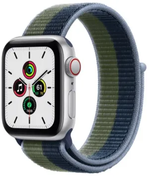 Apple Watch SE 40mm (GPS   CELLULAR)  - Silver Aluminum Case with Blue/Moss Green Sport Loop - (MKQM3LL/A)