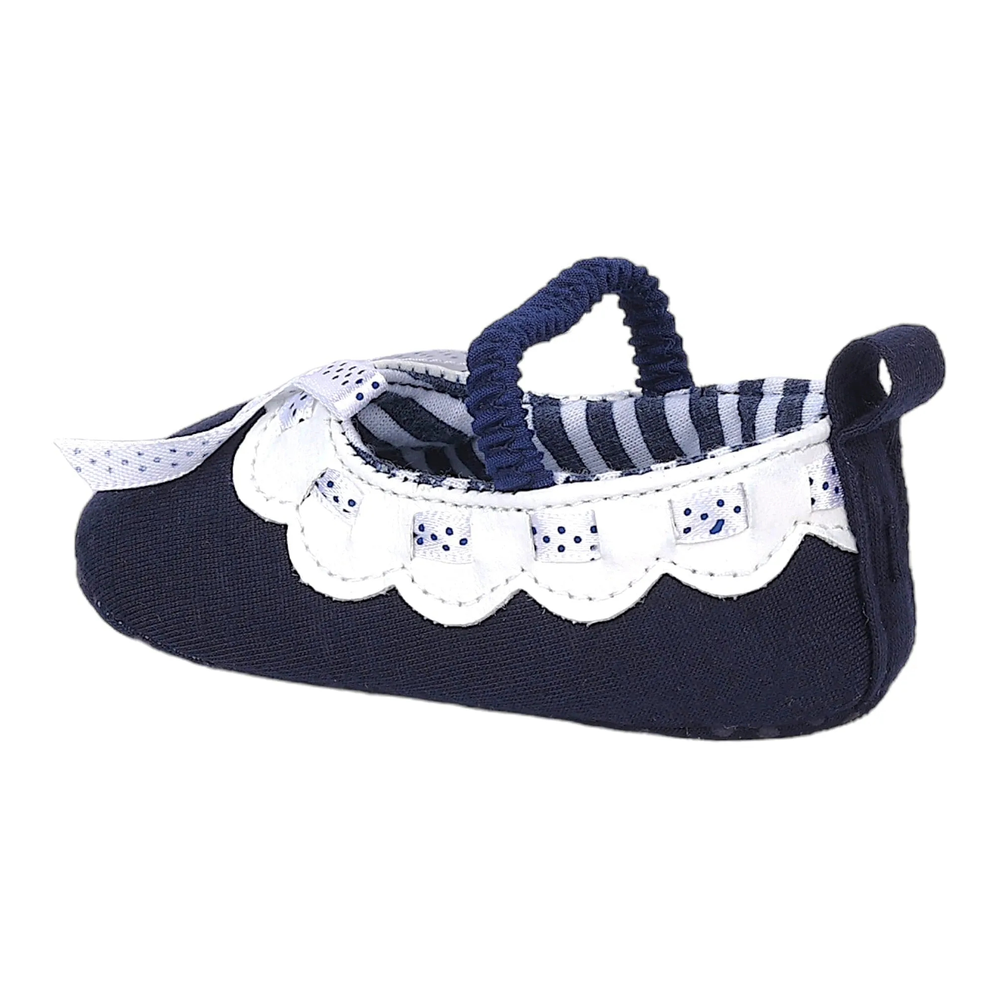 Baby Moo Bow Knot Elastic Strap Slip-On Anti-Skid Ballerina Booties - Navy Blue