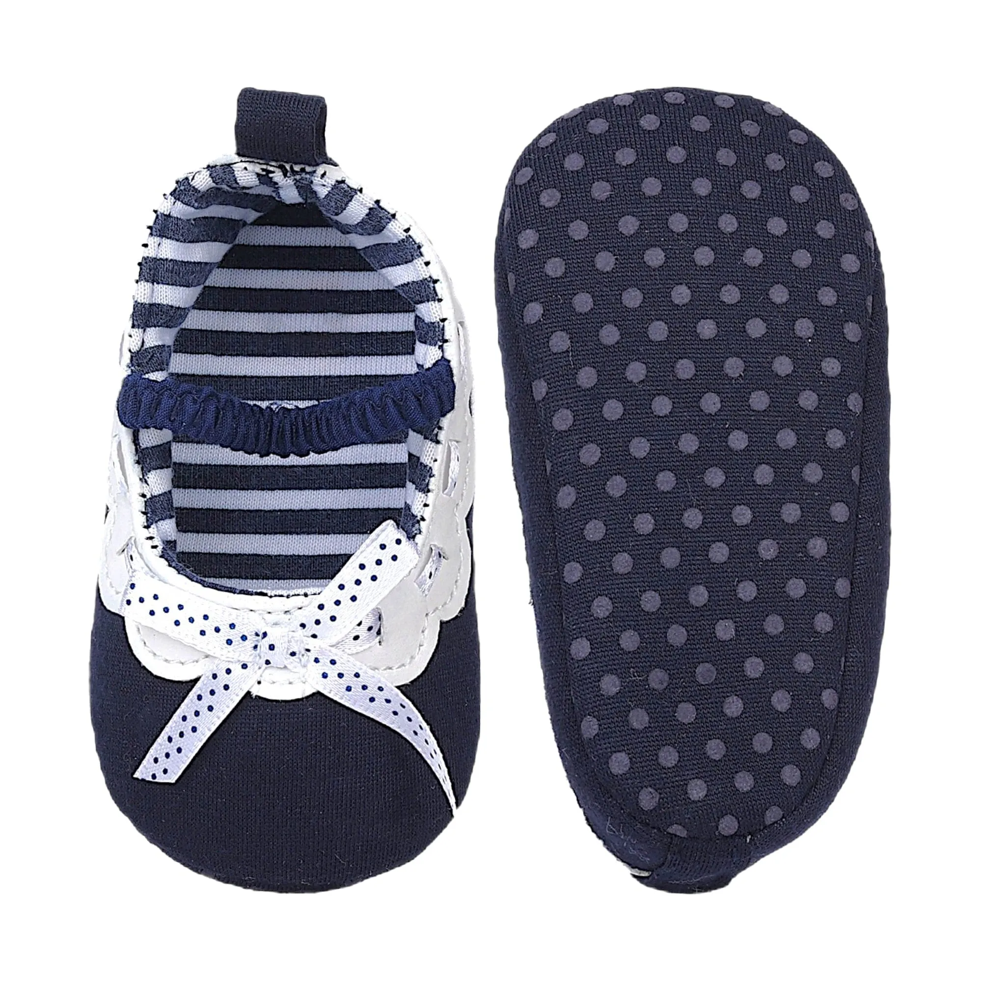 Baby Moo Bow Knot Elastic Strap Slip-On Anti-Skid Ballerina Booties - Navy Blue