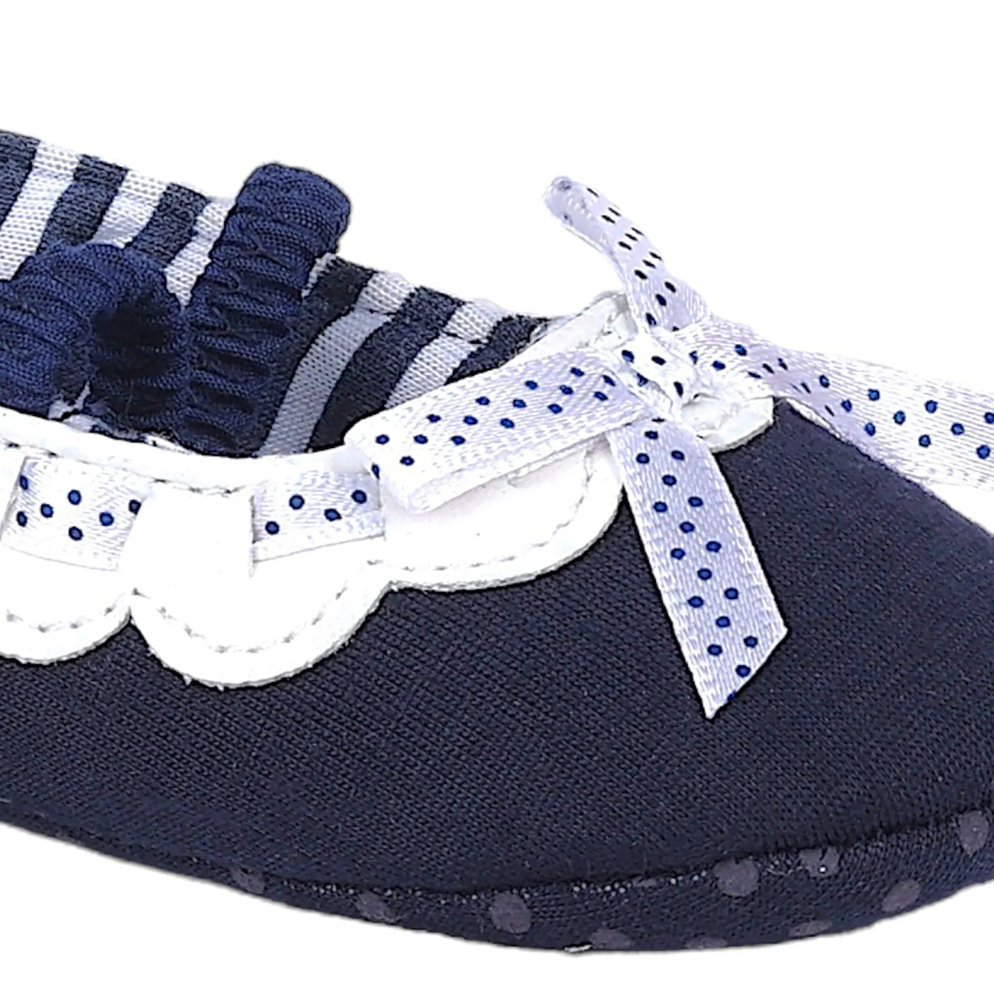 Baby Moo Bow Knot Elastic Strap Slip-On Anti-Skid Ballerina Booties - Navy Blue