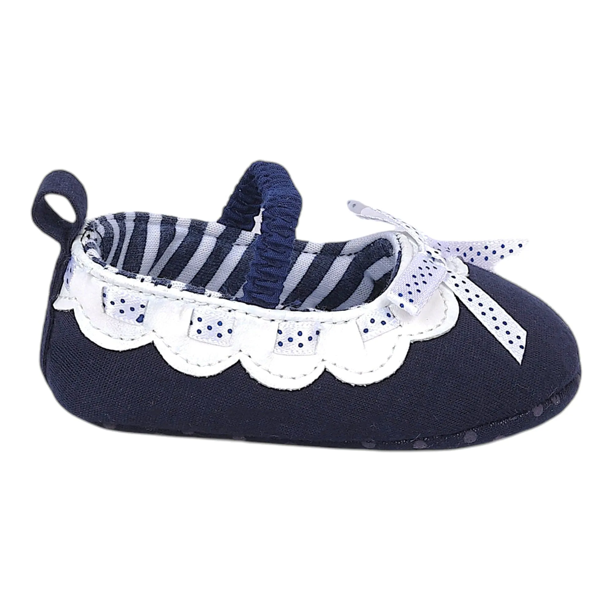 Baby Moo Bow Knot Elastic Strap Slip-On Anti-Skid Ballerina Booties - Navy Blue