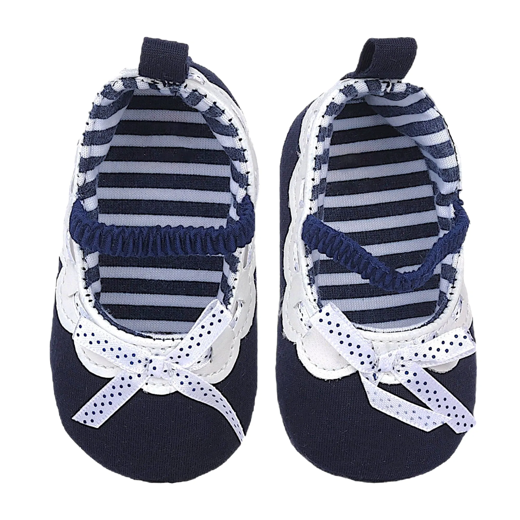 Baby Moo Bow Knot Elastic Strap Slip-On Anti-Skid Ballerina Booties - Navy Blue