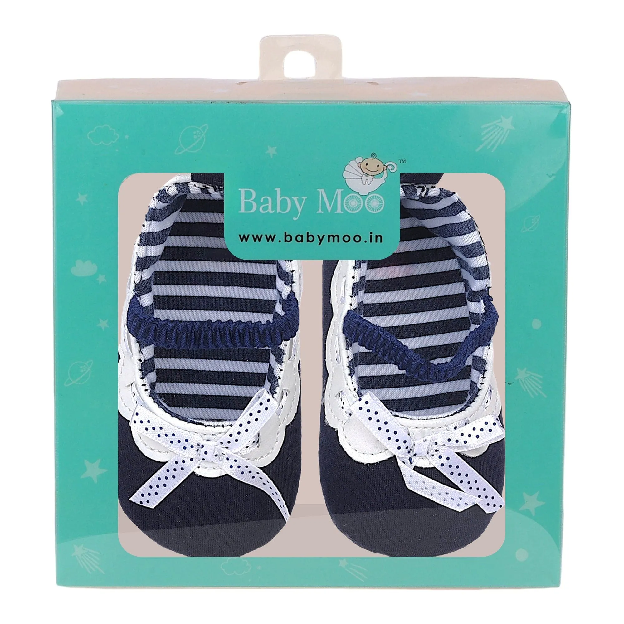 Baby Moo Bow Knot Elastic Strap Slip-On Anti-Skid Ballerina Booties - Navy Blue