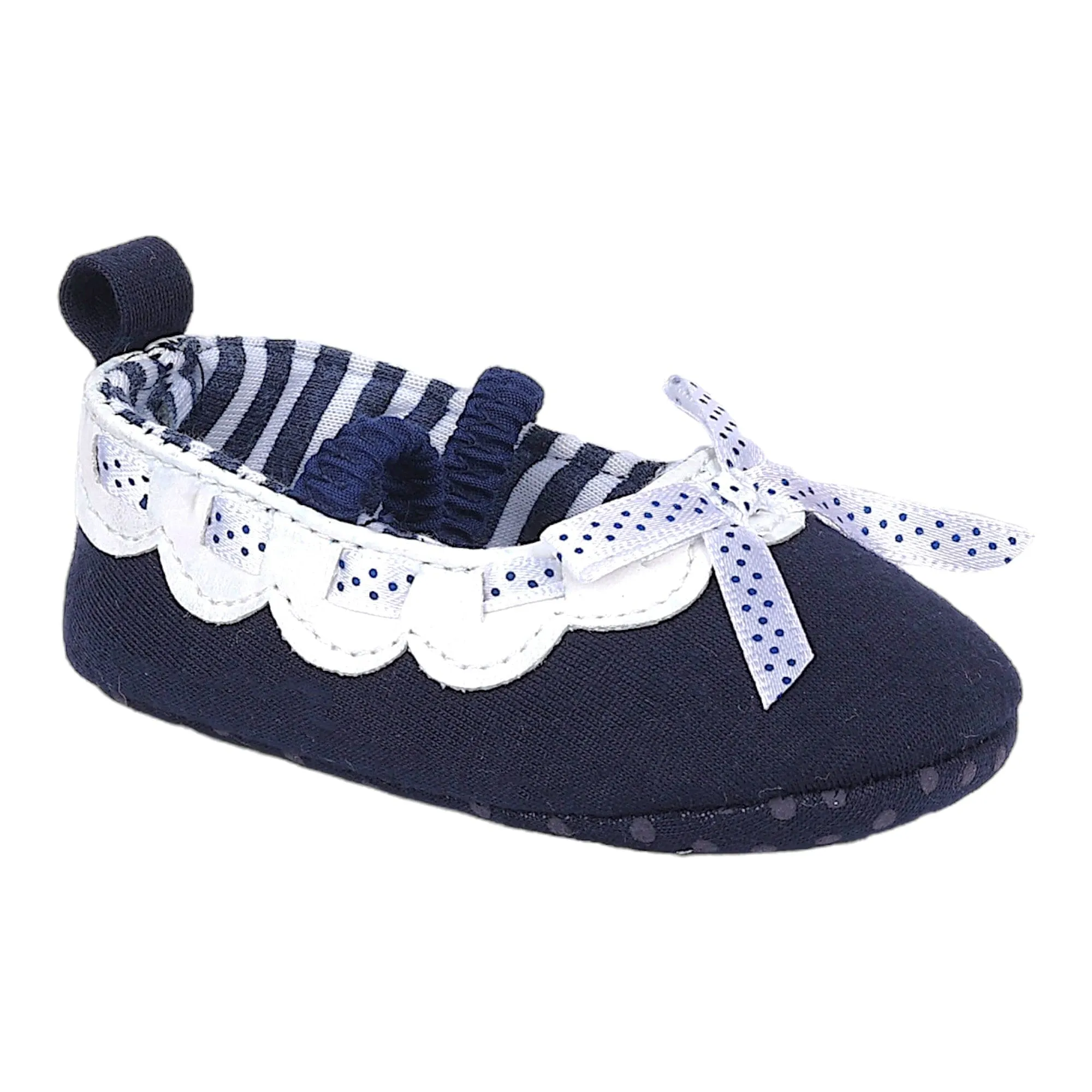 Baby Moo Bow Knot Elastic Strap Slip-On Anti-Skid Ballerina Booties - Navy Blue