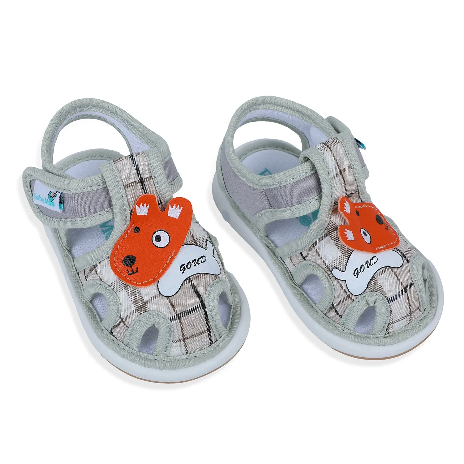 Baby Moo Cute Puppy Checked Chu-Chu Sound Breathable Anti-Skid Sandals - Multicolour