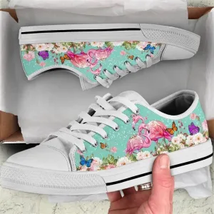 Beautiful Couple Flamingo Love Flower Watercolor Low Top Shoes, Animal Print Canvas Shoes, Print On Canvas Shoes