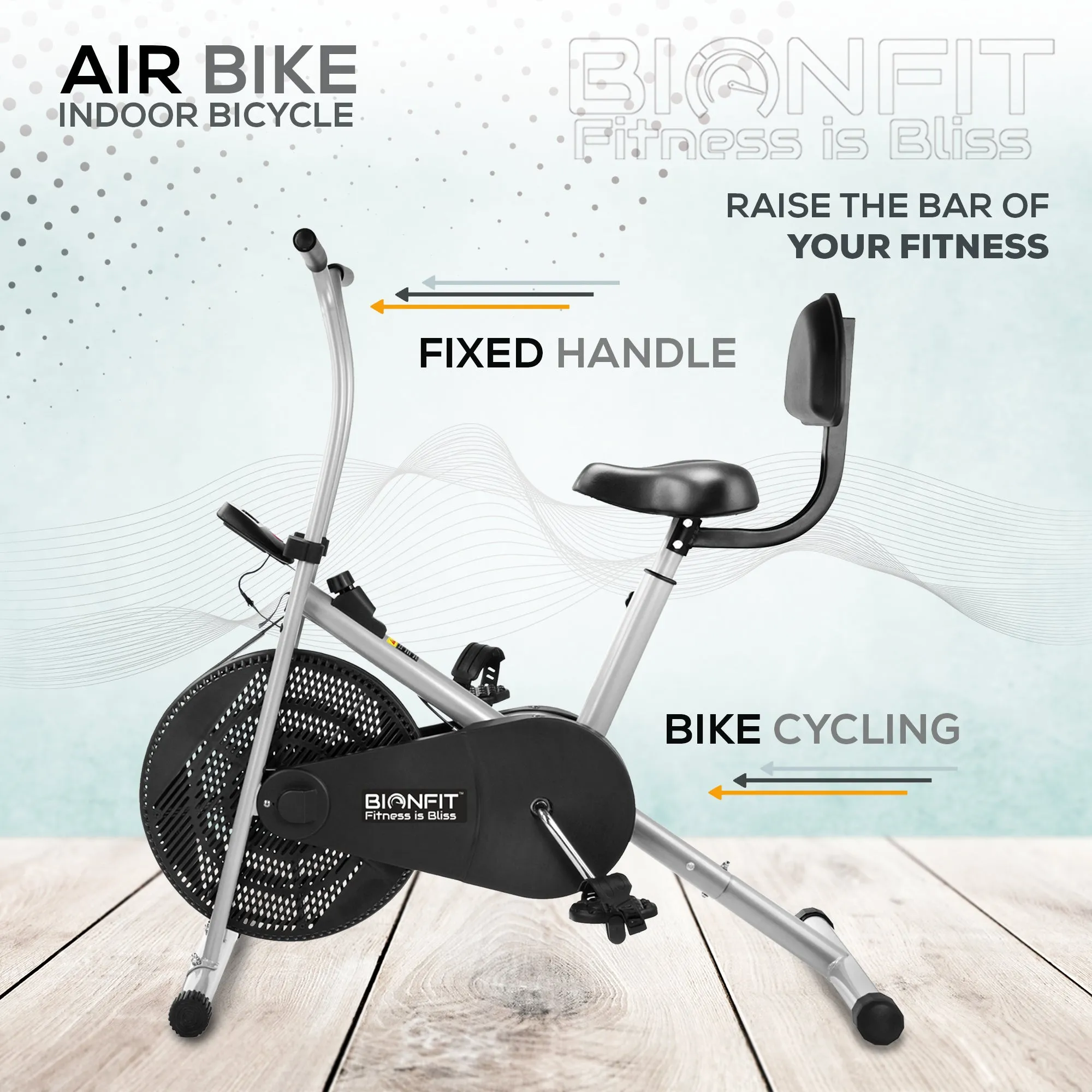 Bionfit ON02F Heavy-Duty Fixed-Handle Air Bike with Back Support for Users up to 100kg - 2 Year Warranty