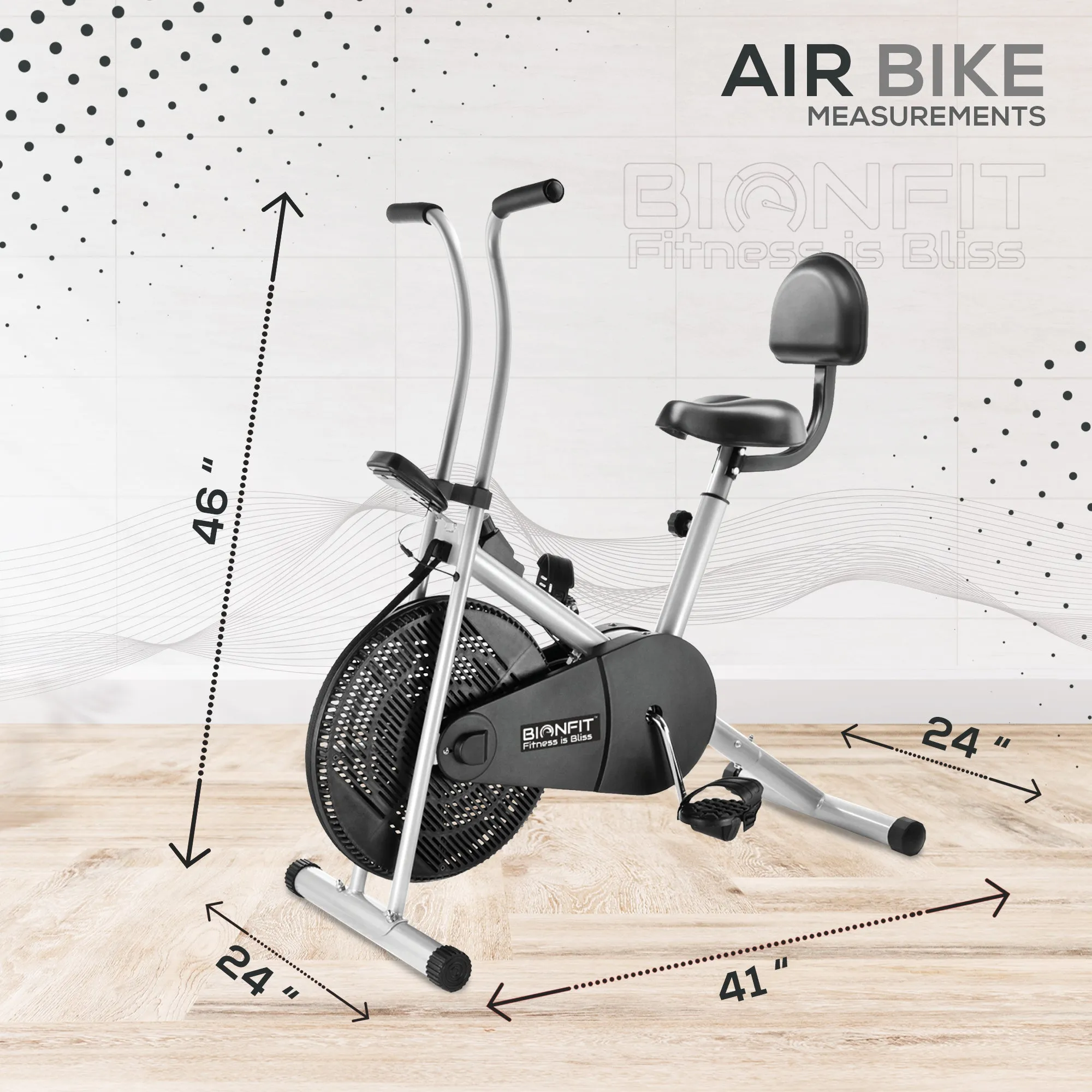 Bionfit ON02F Heavy-Duty Fixed-Handle Air Bike with Back Support for Users up to 100kg - 2 Year Warranty