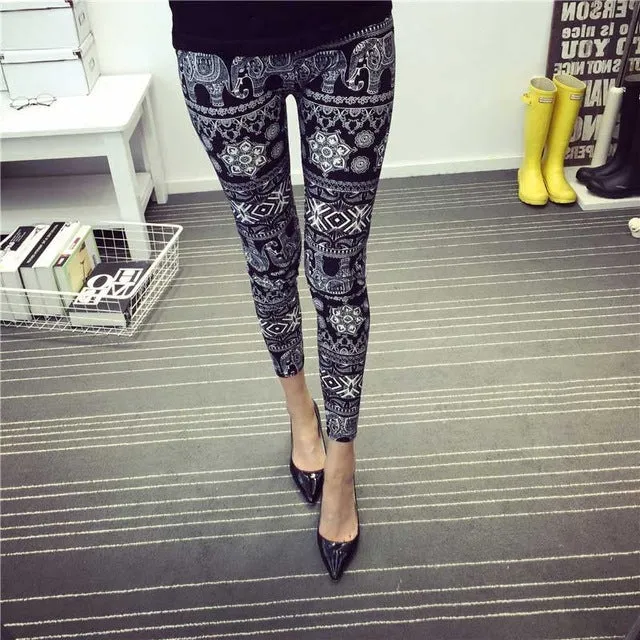 BIVIGAOS Spring Summer Womens Fashion Black Milk Thin Stretch leggings Colored Stars Graffiti Slim Skinny Leggings Pants Female