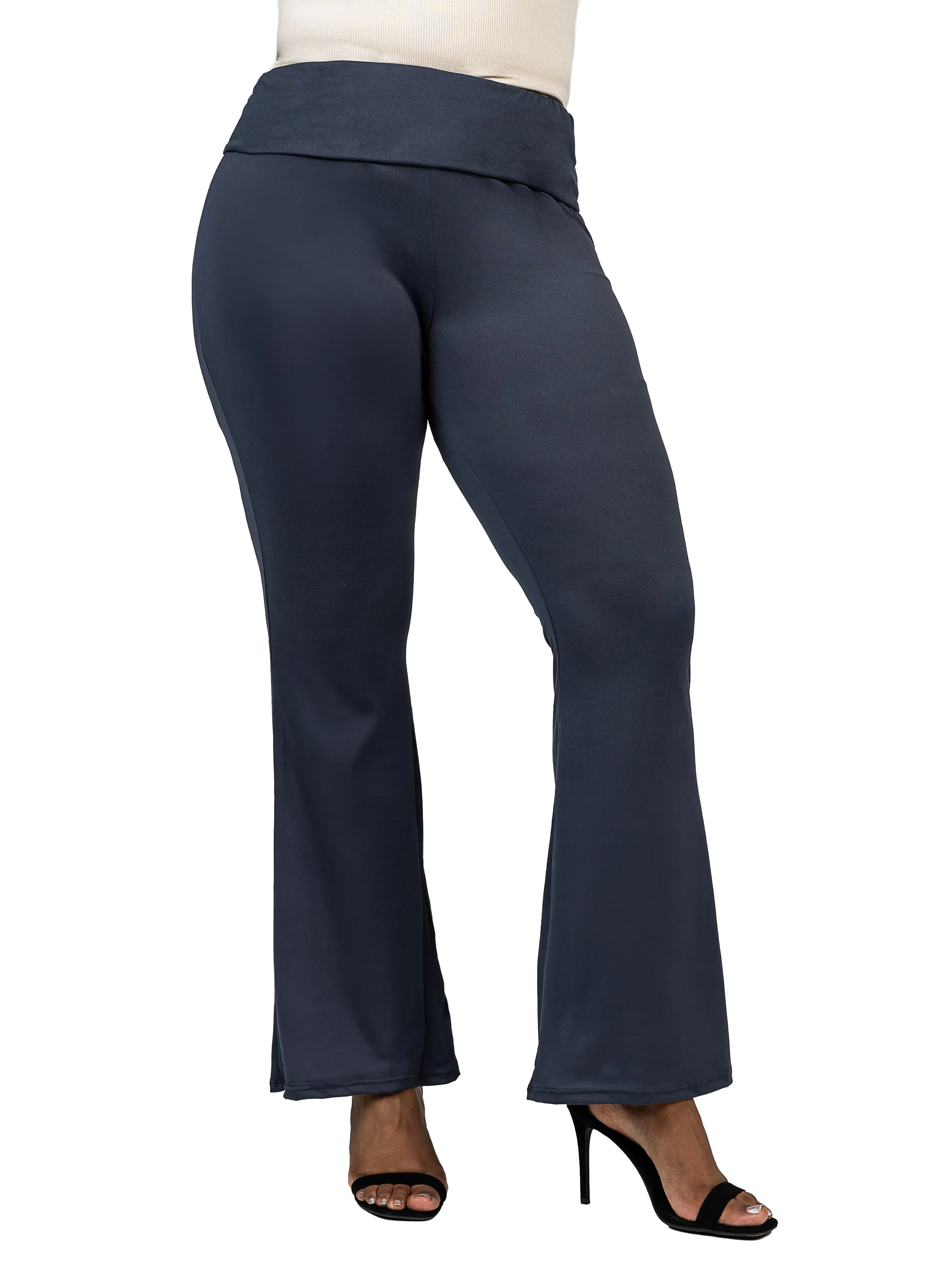 Black Bell Bottom Foldover Waist Plus Size Sweatpants