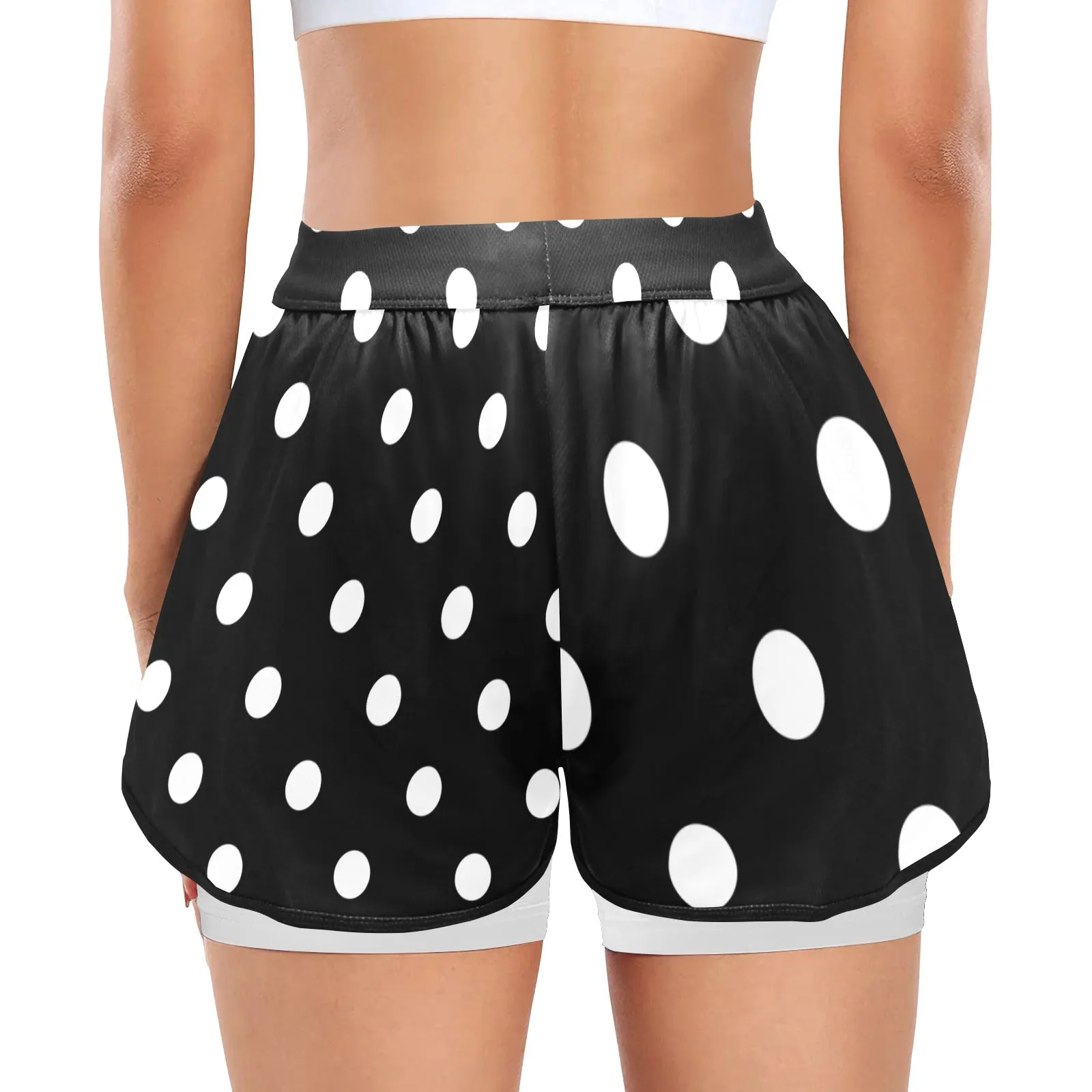 Black With White Polka Dots Women's Sports Shorts With Compression Liner