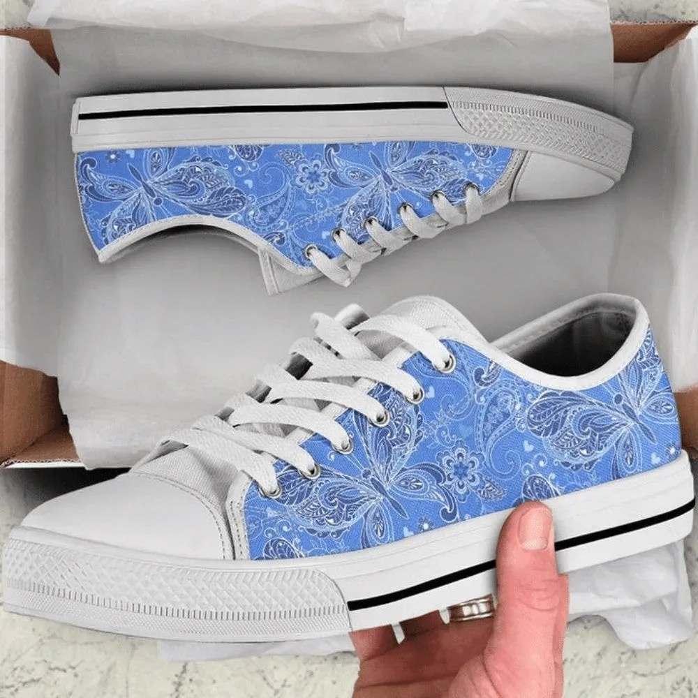 Blue Purple Butterflies Decor Low Top Shoes, Animal Print Canvas Shoes, Print On Canvas Shoes