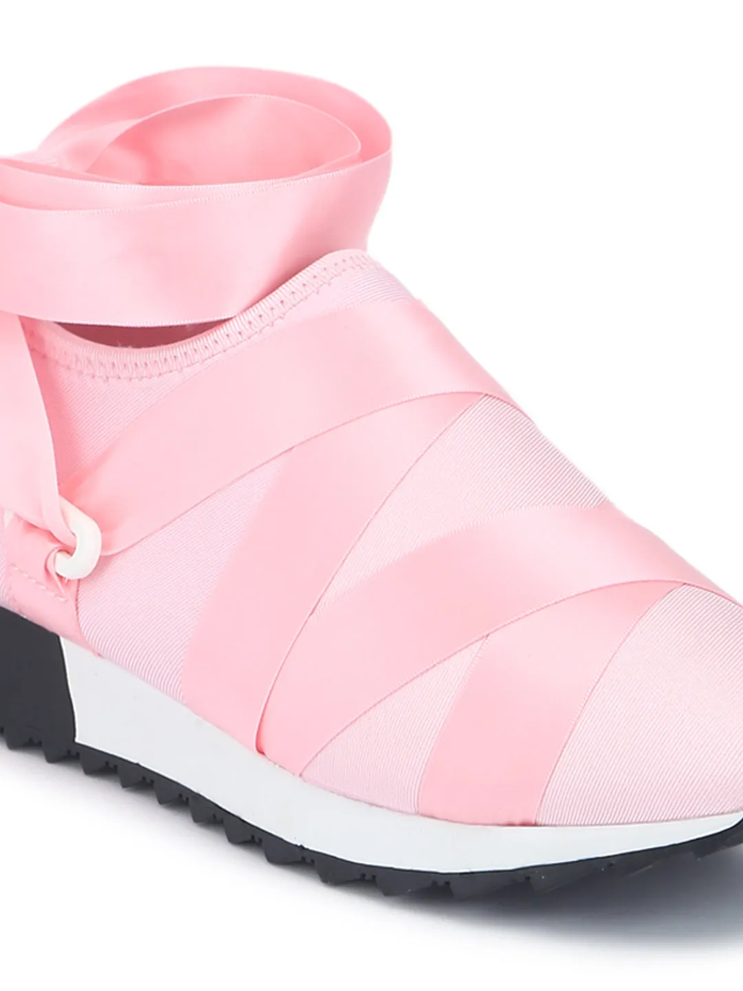 Blush Lycra Lace-Up Slip-On Sneakers