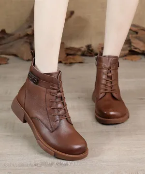 Brown Cowhide Leather Boots Cross Strap Ankle boots