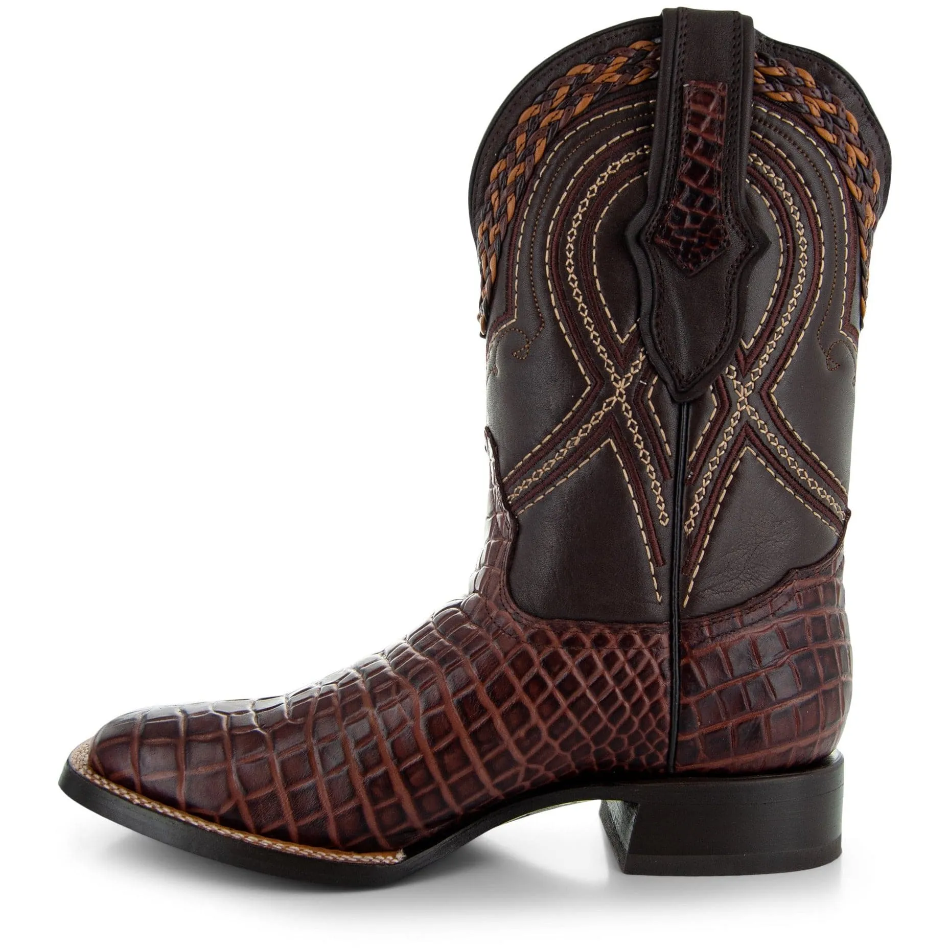 Caiman Hornback Print Cowboy Boots | Men's Square Toe Boots (H7005)