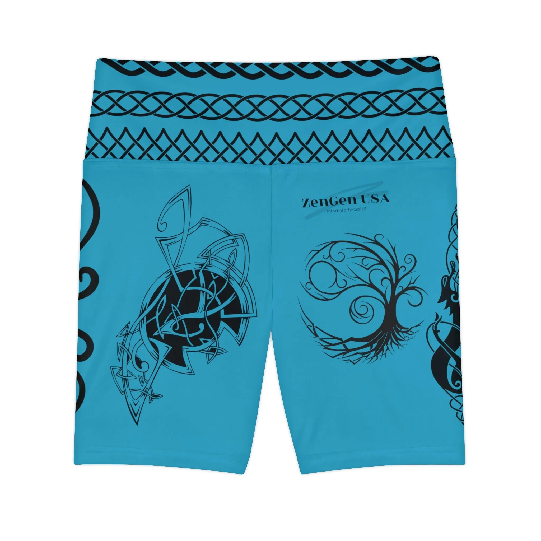 Celtic Tribal Tattoo - Turquoise Women's Workout Shorts - ZenGen USA ROCK SOLID