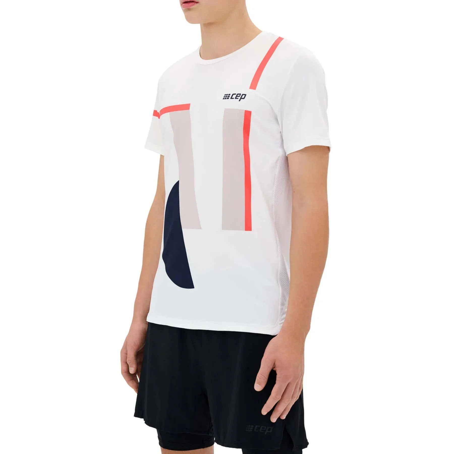 CEP Men's The Run Shirt Round Neck Short Sleeve v5 - White/Geometrics