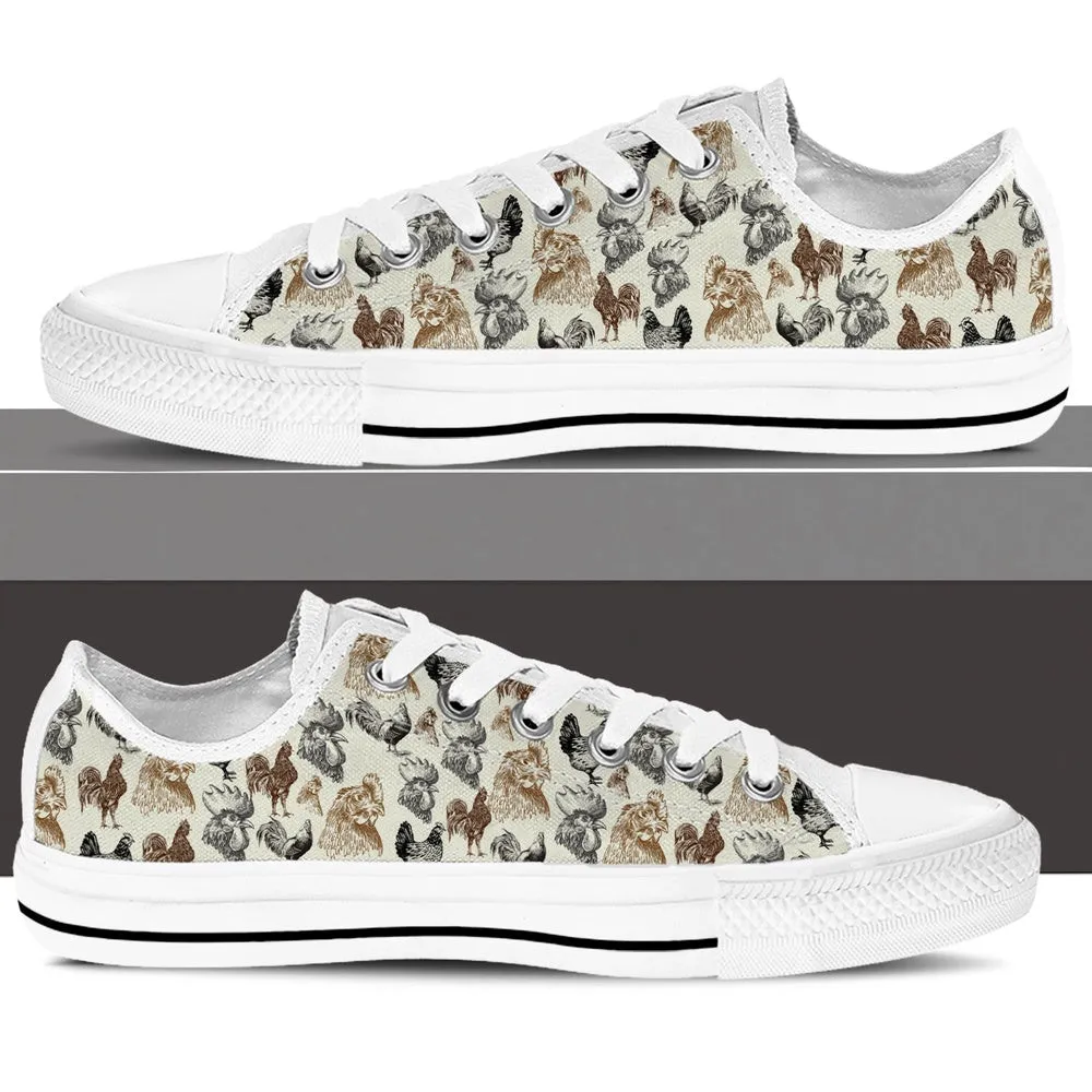 Chicken Low Top Shoes, Animal Print Canvas Shoes, Print On Canvas Shoes