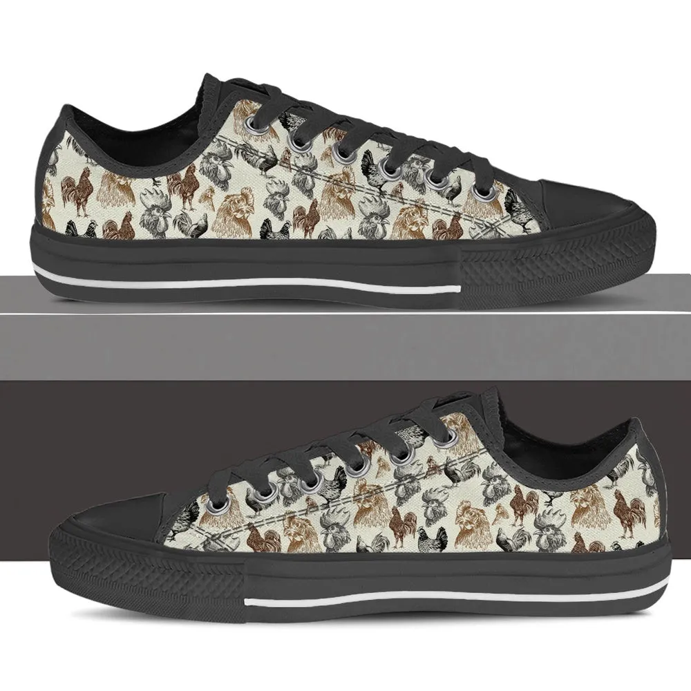 Chicken Low Top Shoes, Animal Print Canvas Shoes, Print On Canvas Shoes