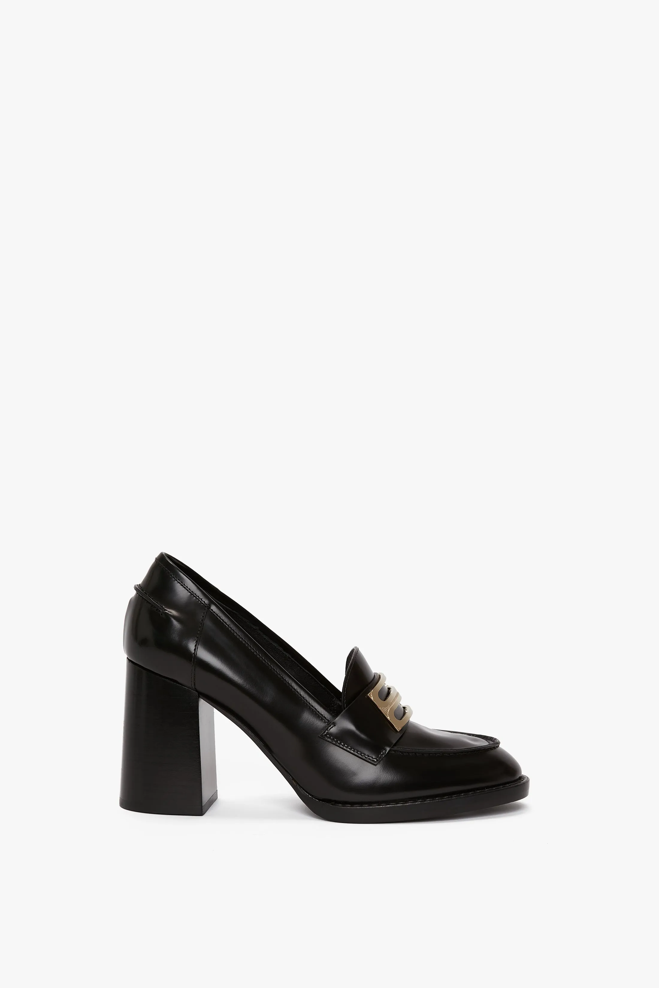 Chunky Heeled B Frame Loafer In Black Leather