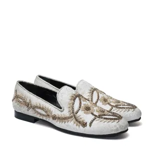 Circular Leafy Floral Hand Zardosi Ethnic Slip-Ons