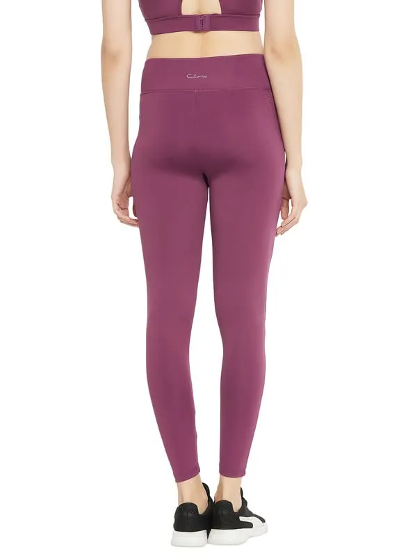 Clovia Women's Snug Fit High Rise Active Tights with Contrast Panels (Ab0106P15_Purple_S)