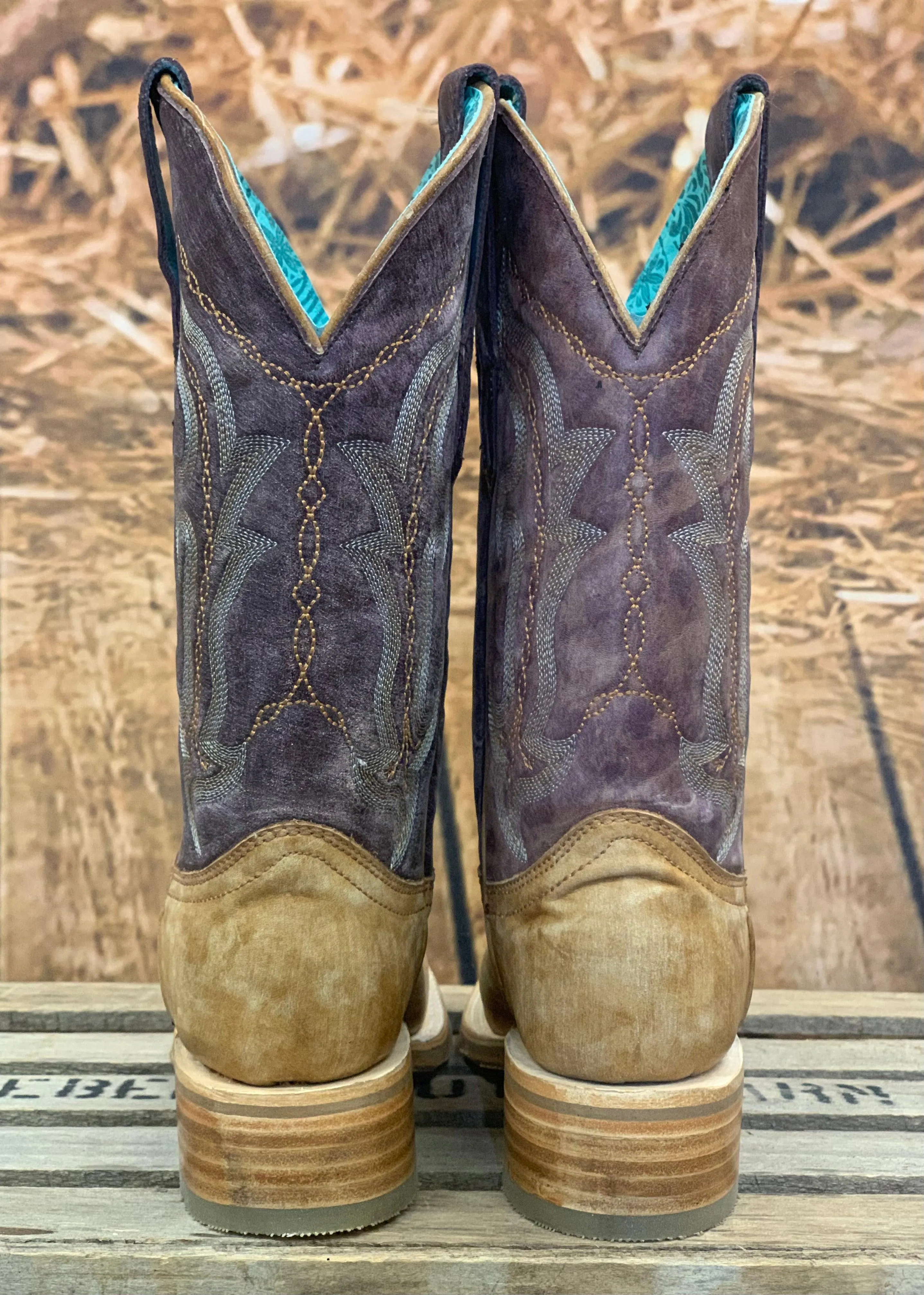 Corral Women's Sand & Purple Wide Square Toe Cowgirl Boots A4252