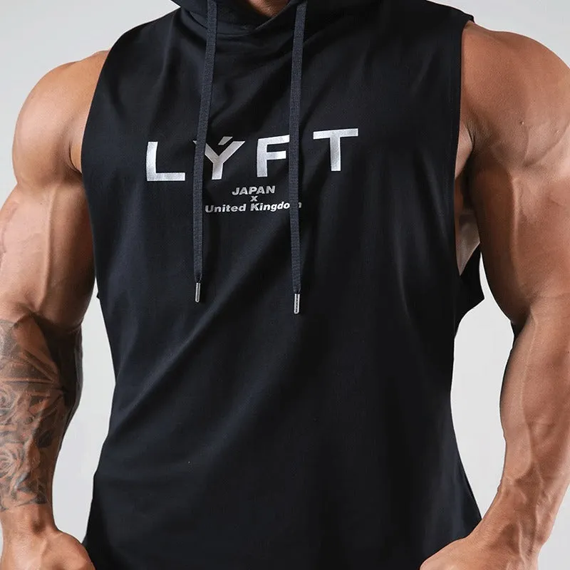 COTTON SLEEVELESS MEN’S WORKOUT FITNESS HOODED TANK TOP