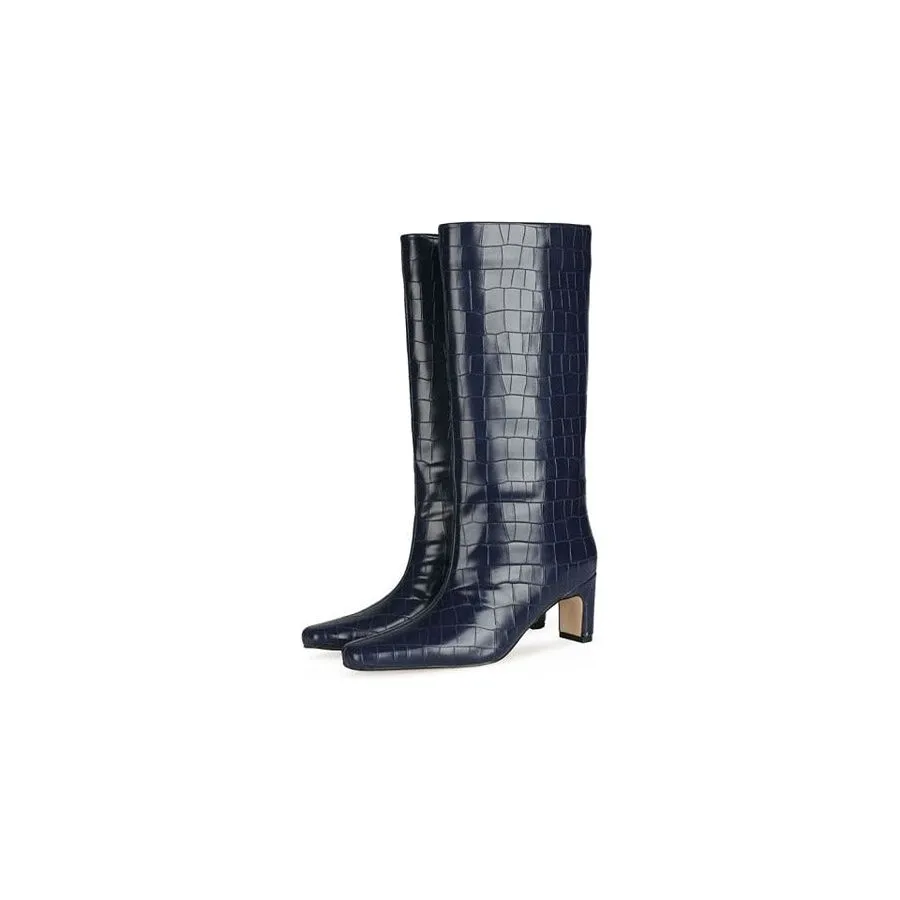 CrocLuxe Exotic Square Toe Slip-On Mid-Calf Boots