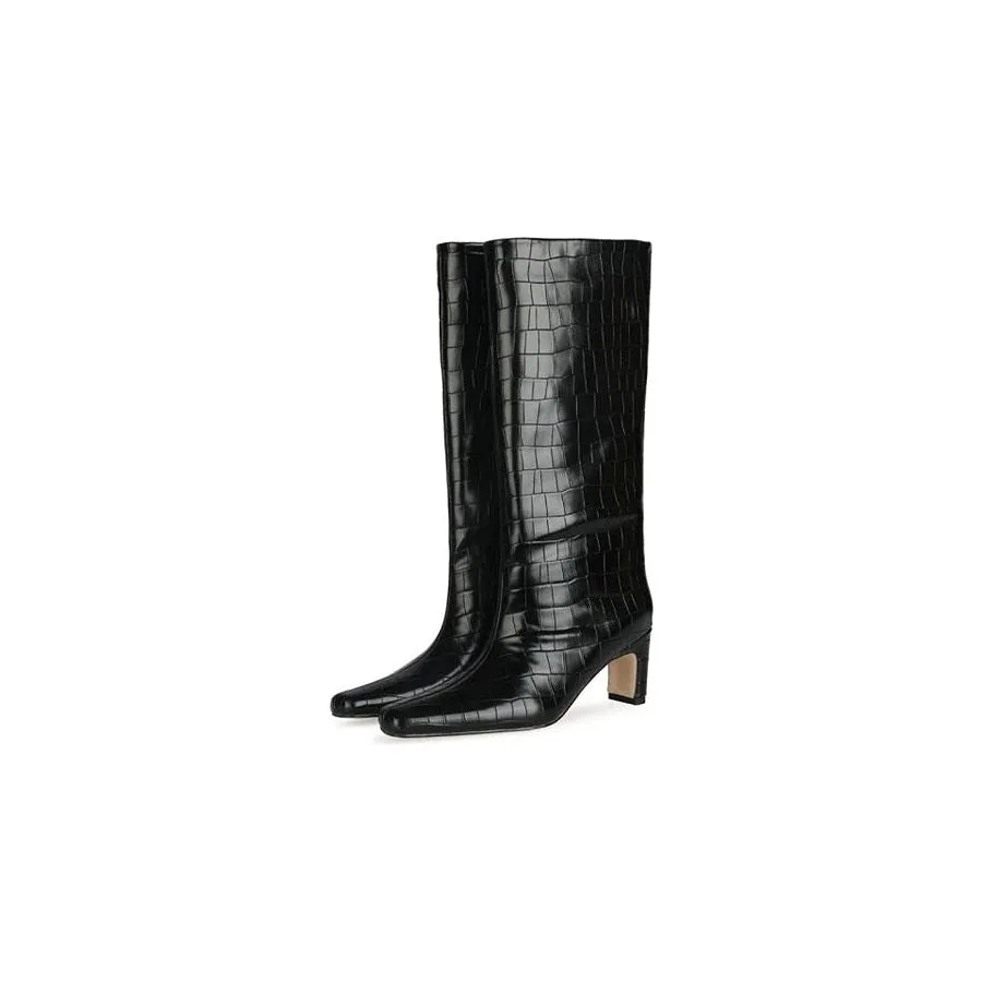 CrocLuxe Exotic Square Toe Slip-On Mid-Calf Boots