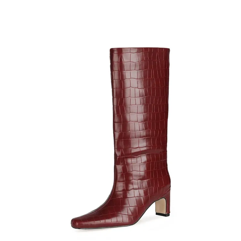 CrocLuxe Exotic Square Toe Slip-On Mid-Calf Boots