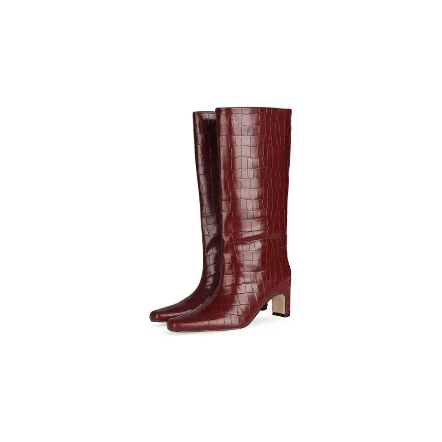 CrocLuxe Exotic Square Toe Slip-On Mid-Calf Boots