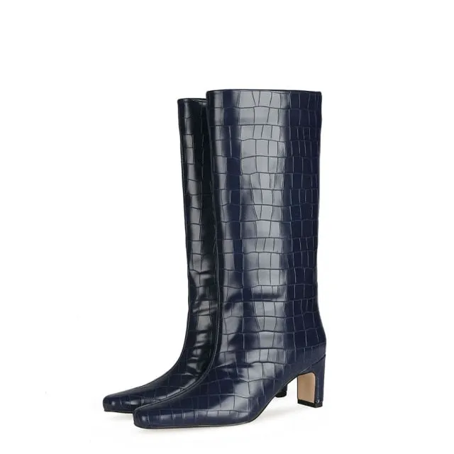 CrocLuxe Exotic Square Toe Slip-On Mid-Calf Boots