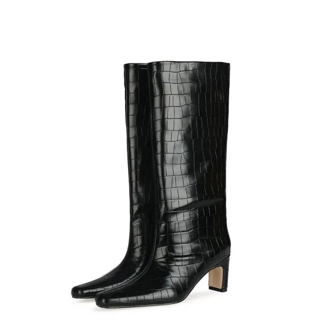 CrocLuxe Exotic Square Toe Slip-On Mid-Calf Boots