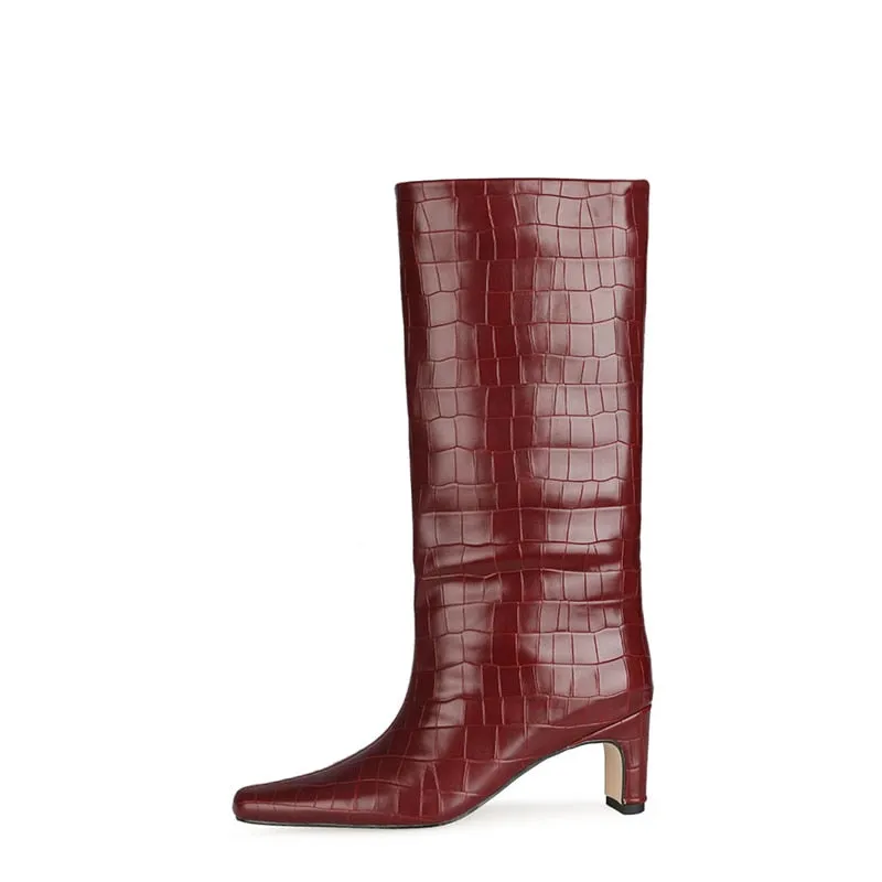 CrocLuxe Exotic Square Toe Slip-On Mid-Calf Boots