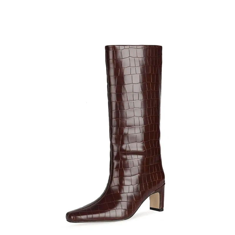 CrocLuxe Exotic Square Toe Slip-On Mid-Calf Boots