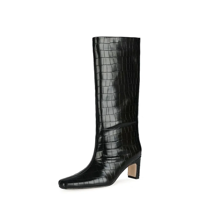 CrocLuxe Exotic Square Toe Slip-On Mid-Calf Boots