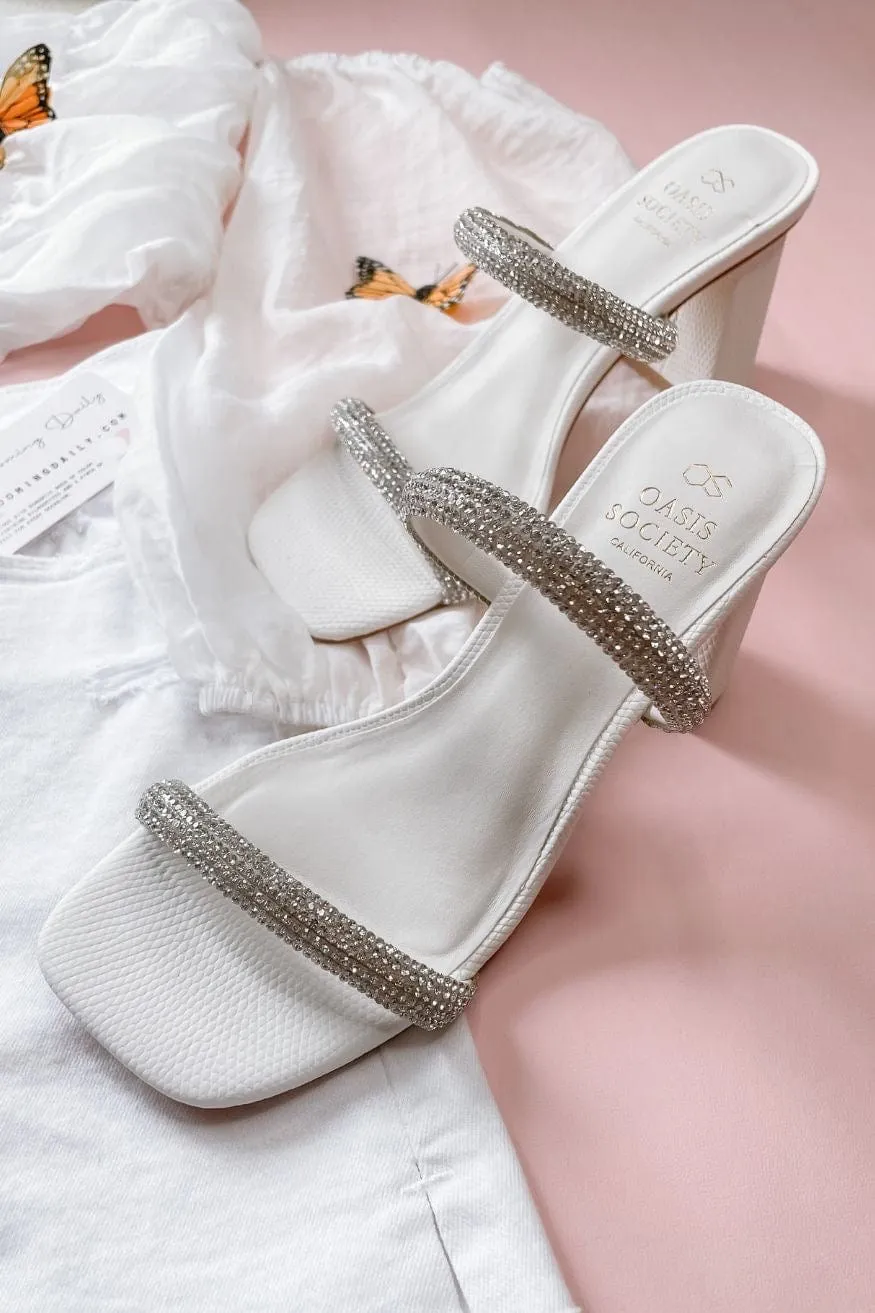 Crystal Slingback Block Heel in White