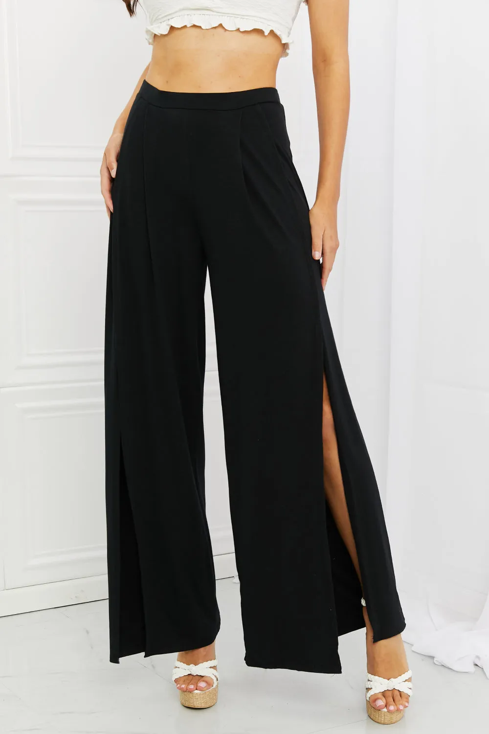 Culture Code Heatwave Front Slit Flowy Pants in Black