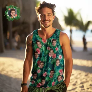 Custom Face Tank Tops Men's Sleeveless Shirt Red Flowers