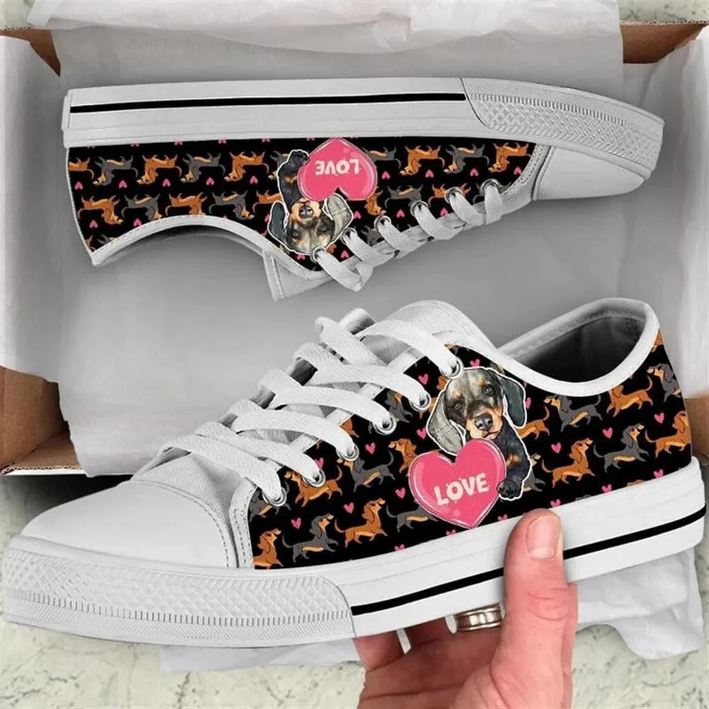 Dachshund Dog Love You Funny Pattern Seamless Canvas Low Top Shoes - Low Top Shoes Mens, Women, Dog Printed Shoes, Canvas Shoes For Men, Women